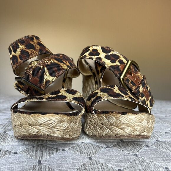Stuart Weitzman X-Ray Animal Print Fabric Wide Strap Espadrille Wedge Sandal 7 M - Picture 7 of 16